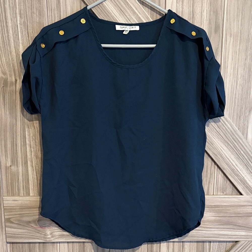 Sophia Claire Navy Top with Gold Button Details